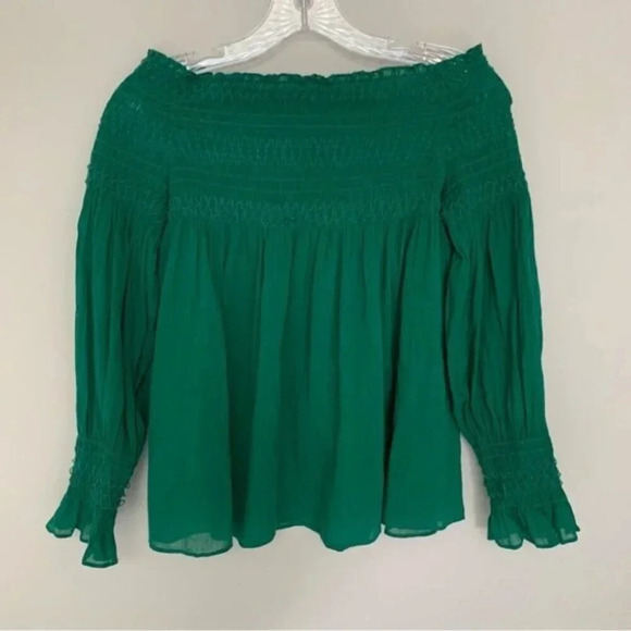 Maje LAFYR Top Blouse Green Long Sleeve Smocked  Off Shoulder M - Picture 5 of 16